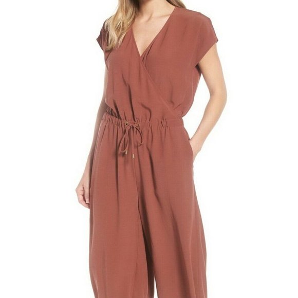 Eileen Fisher Women's Classic Collar Short Sleeve Wide Leg Jumpsuit Black Size X-Large